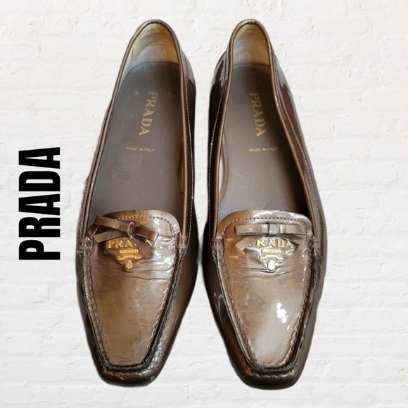 PRADA Dark Grey Patent Leather Loafers - Picture 1 of 6